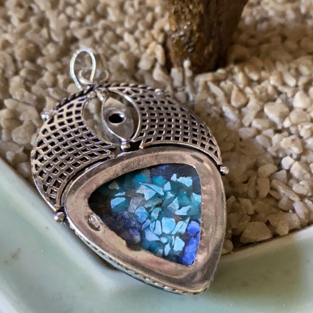 Vintage 925 oyster turquoise &natural tanzanite pendent - Picture 3 of 4